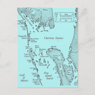  Florida Charlotte Harbour Vintage Map Postcard