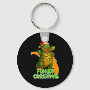 Florida Christmas Alligator Wearing Santa Hat Vaca Key Ring