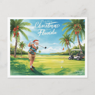 Florida Christmas  Santa golfing  Holiday Postcard