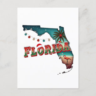 Florida Christmas State Map Illustration Holida Holiday Postcard