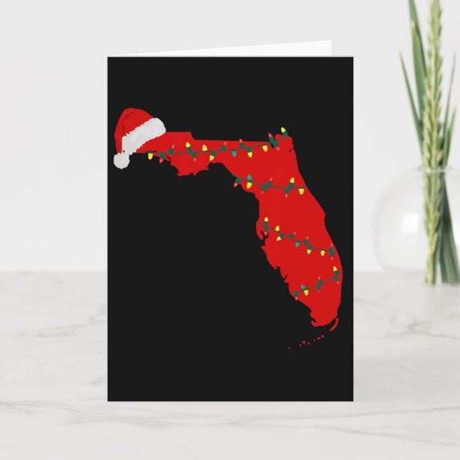 Florida Christmas State Map Lights Santa Hat Tropi Card (Front)