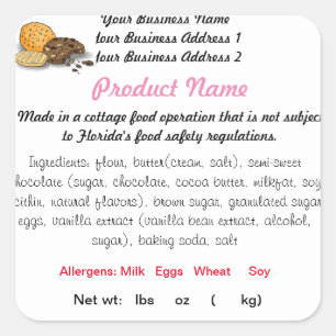 FLORIDA Cottage Food Law Sticker/Label bakers bill Square Sticker