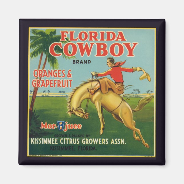 Florida Cowboy Brand Oranges and Grapefruit Label Magnet (Front)