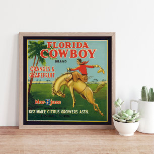 Florida Cowboy Brand Oranges and Grapefruit Label Poster