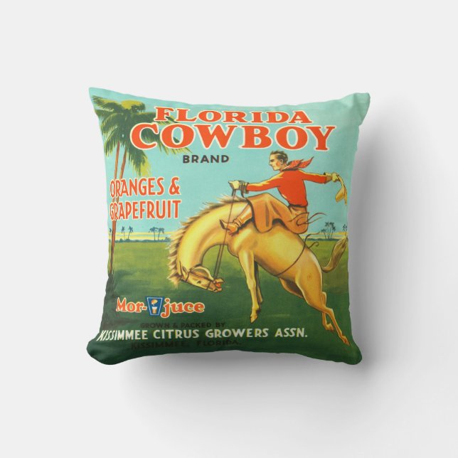 Florida Cowboy vintage citrus crate label Cushion (Front)