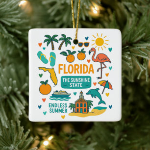Florida Custom USA Family Trip Keepsake Christmas Ceramic Ornament