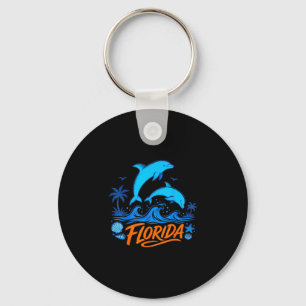 Florida dolphins playful ocean waves design key ring