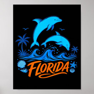 Florida dolphins playful ocean waves design  poster