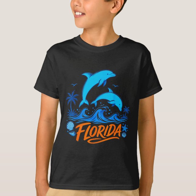 Florida dolphins playful ocean waves design  T-Shirt (Front)