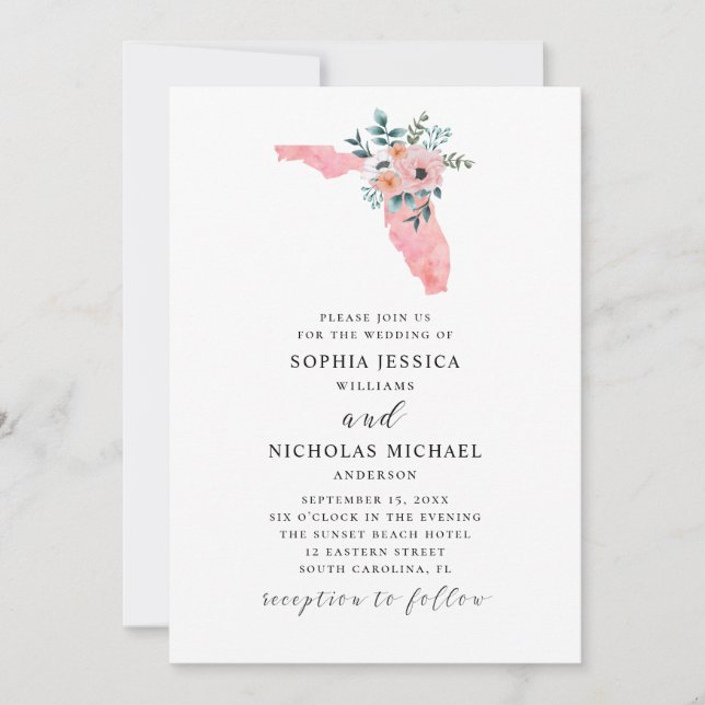 Florida. Elegant pink flower. Watercolor floral Invitation (Front)