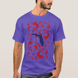 Florida engulfed in red Swordfish Marlin Pattern T-Shirt