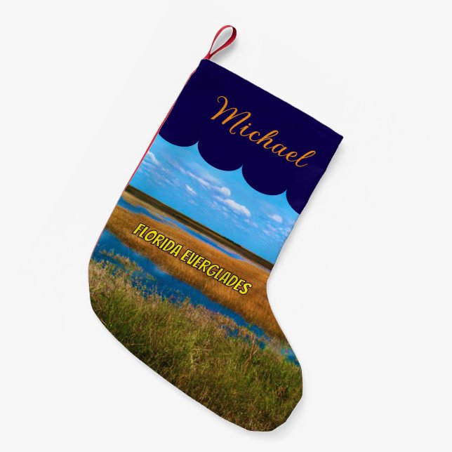 Florida Everglades Sawgrass, Sky Reflections Small Christmas Stocking (Front (Hanging))