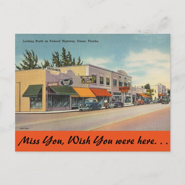 Florida, Federal Highway, Dania Postcard (Front)