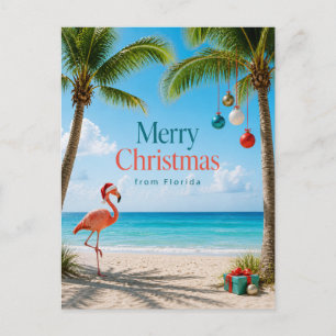 Florida Festive Flamingos Christmas Holiday Postcard