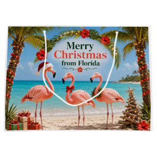 Florida Festive Flamingos Christmas Large Gift Bag