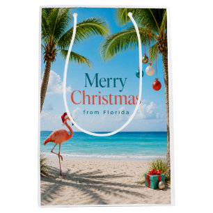 Florida Festive Flamingos Christmas Medium Gift Bag