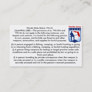Florida Firearms Open Carry Laws Business cards.. Card