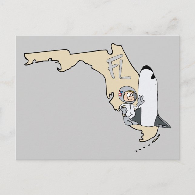 Florida FL Map & Space Shuttle Cartoon Art Motto Postcard (Front)