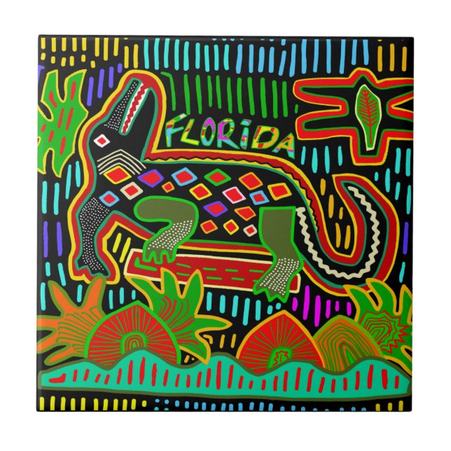 Florida Gator in Tropical Jungle Tile (Front)