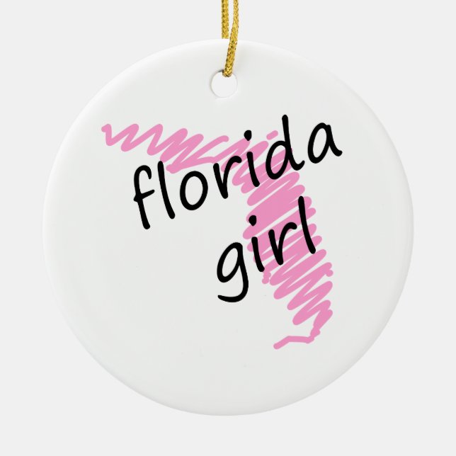 Florida Girl with Scribbled Florida Map Ceramic Tree Decoration (Front)