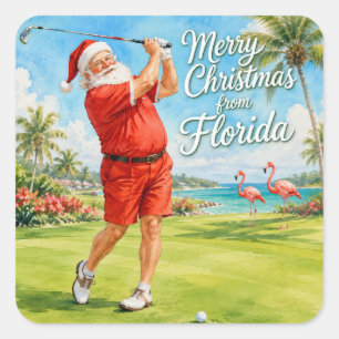 Florida Golf Merry Christmas with Santa Claus Square Sticker
