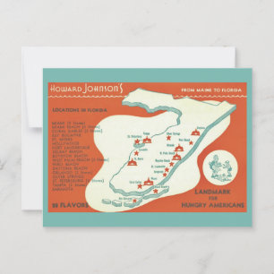 Florida Howard Johnsons Map Postcard