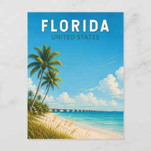 Florida Illustration Travel Art Vintage Postcard