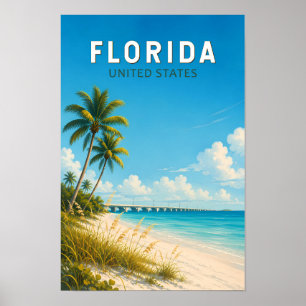 Florida Illustration Travel Art Vintage Poster