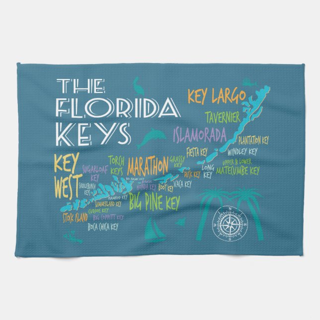 Florida Keys fun map of the islands Tea Towel (Horizontal)