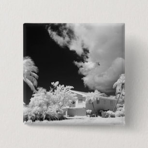 Florida Keys house and its palm trees, USA. 15 Cm Square Badge