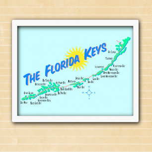 Florida Keys Map retro illustration Poster