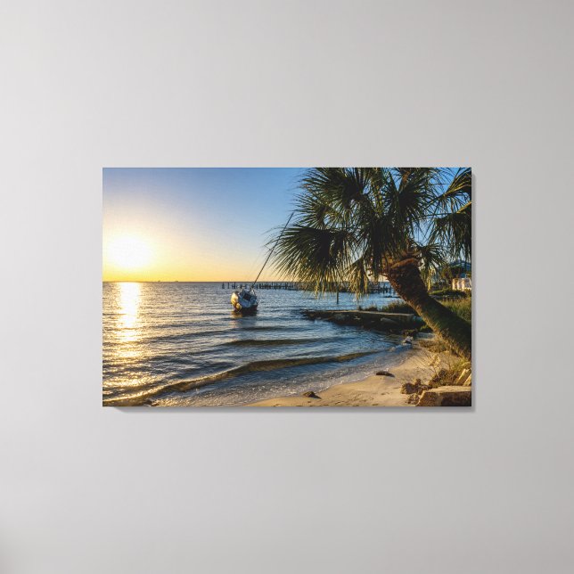 Florida Leaning Palm Tree Sunset Canvas Print (Front)