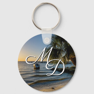 Florida Leaning Palm Tree Sunset Key Chain