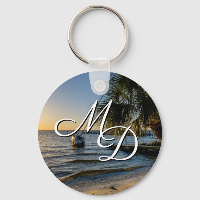 Florida Leaning Palm Tree Sunset Key Chain (Front)