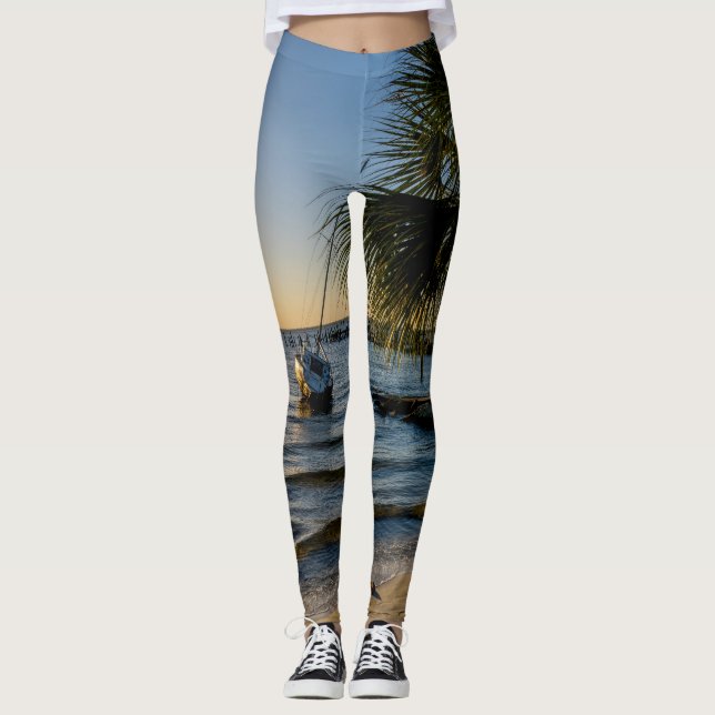 Florida Leaning Palm Tree Sunset Leggings (Front)