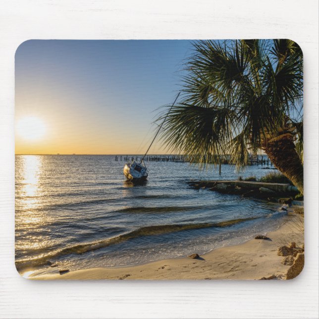 Florida Leaning Palm Tree Sunset Mousepad (Front)