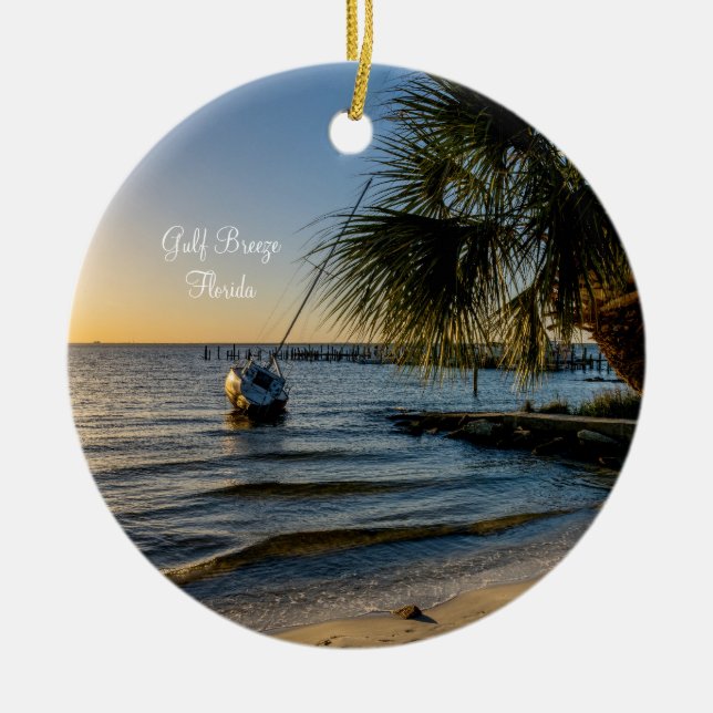 Florida Leaning Palm Tree Sunset Ornament (Front)