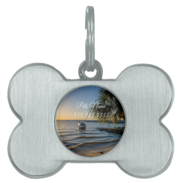 Florida Leaning Palm Tree Sunset Pet Tag (Front)