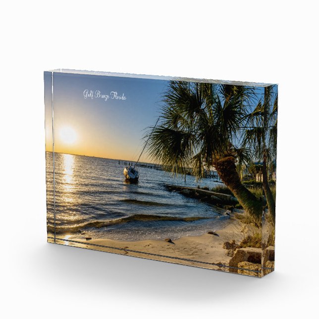 Florida Leaning Palm Tree Sunset Photo Block (Right)