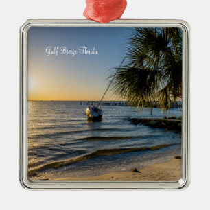 Florida Leaning Palm Tree Sunset Premium Ornament