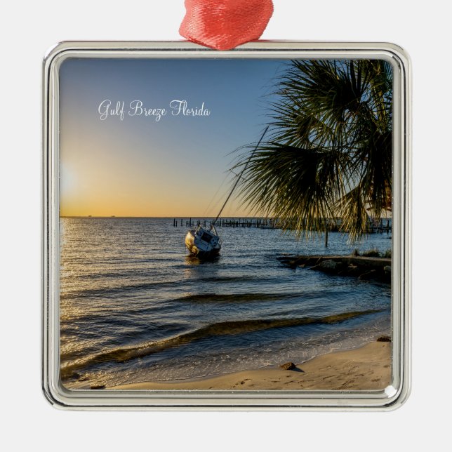 Florida Leaning Palm Tree Sunset Premium Ornament (Front)