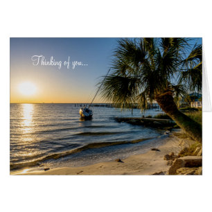 Florida Leaning Palm Tree Sunset Thinking You Card