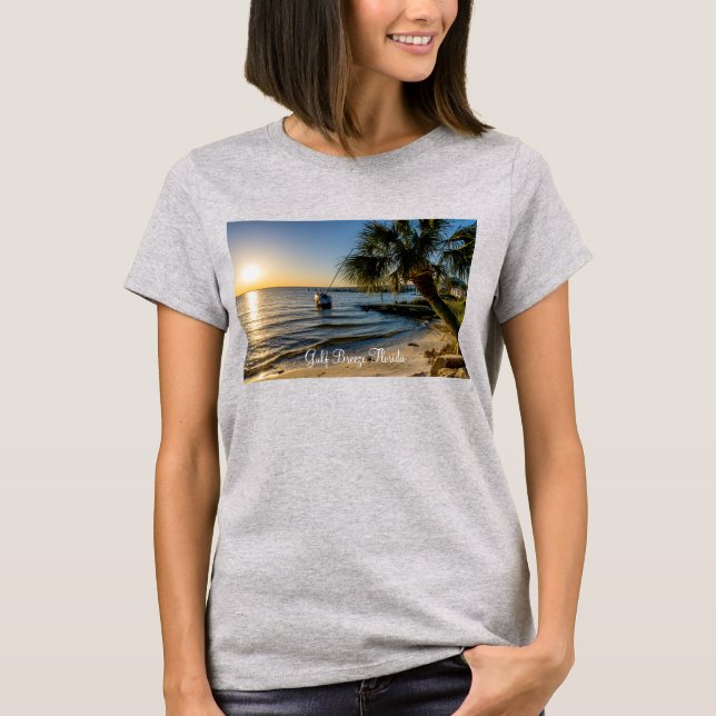 Florida Leaning Palm Tree Sunset Women's T-Shirt (Front)