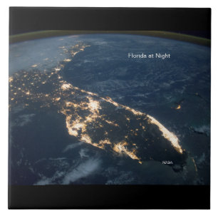 Florida Lights at Night, NASA ISS Modern Photo Tile