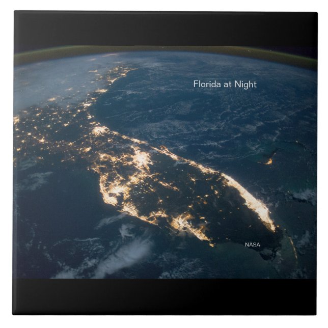 Florida Lights at Night, NASA ISS Modern Photo Tile (Front)