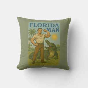 Florida Man Alligator Friend Funny Retro Coastal Cushion