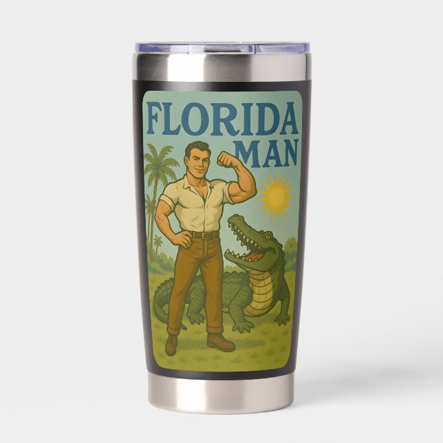 Florida Man Alligator Friend - Funny Retro Coastal Insulated Tumbler (Front)