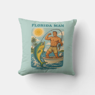 Florida Man -Coastal Fishing Boat- Retro Fisherman Cushion