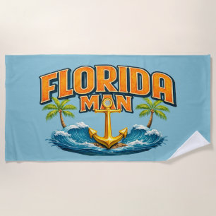 Florida Man Coastal Life Blue Nautical Anchor Beach Towel