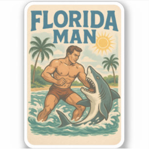 Florida Man Coastal Shark Wrestler - Retro Beach